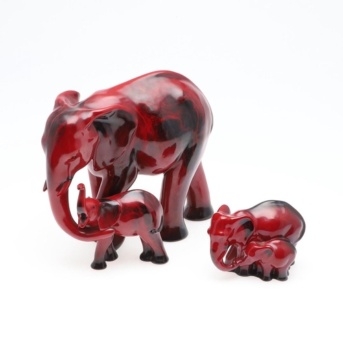 787 - ROYAL DOULTON POTTERY 'IMAGES OF FIRE' FLAMBE FIGURE OF ELEPHANTS & ANOTHER GROUP. A large Royal Dou... 