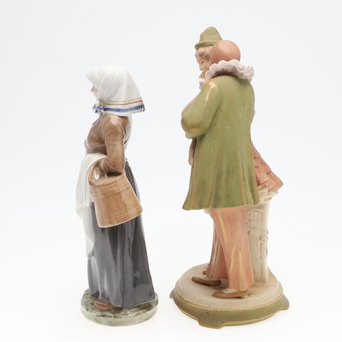 795 - ROYAL COPENHAGEN PORCELAIN FIGURE & ROYAL DUX FIGURE GROUP. A Royal Copenhagen figure of a farm girl... 