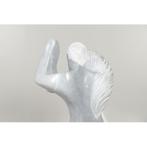 797 - FIONA GOLDBACHER (20TH CENTURY) - LARGE ITALIAN MARBLE SCULPTURE 'THE TANGO'. (d) A large Italian ma... 