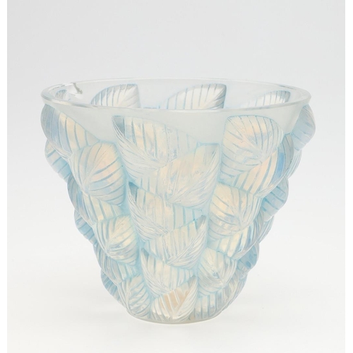 798 - LALIQUE GLASS VASE - MOISSAC. A circa 1920's Lalique opalescent glass vase in the Moissac design, wi... 