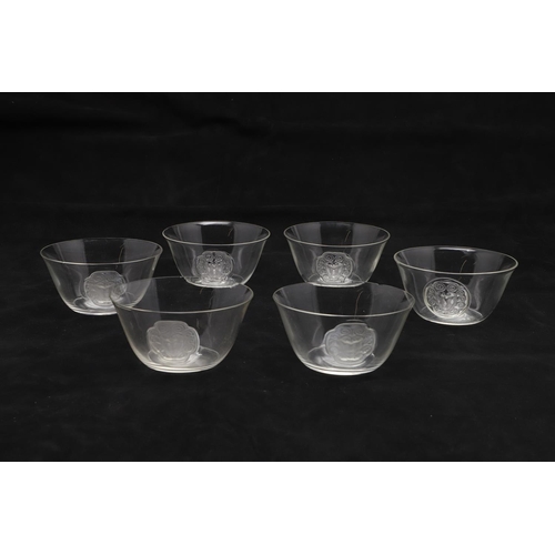 805 - LALIQUE - SET OF SIX GLASS BOWLS. A set of six small Lalique glass bowls in the 'Barr' design, the c... 