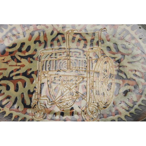 806 - ATTRIBUTED TO SIR GRAYSON PERRY (B 1960) - POTTERY DISH, 1988. An oval pottery dish, incised to the ... 