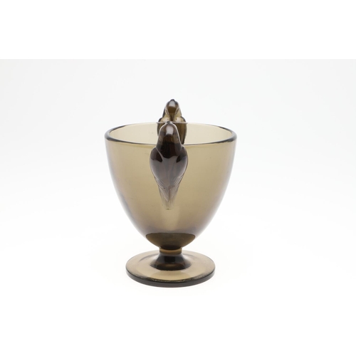 807 - RENE LALIQUE GLASS VASE - ORNIS. A Lalique two handled glass vase in the Ornis design, with bird sha... 