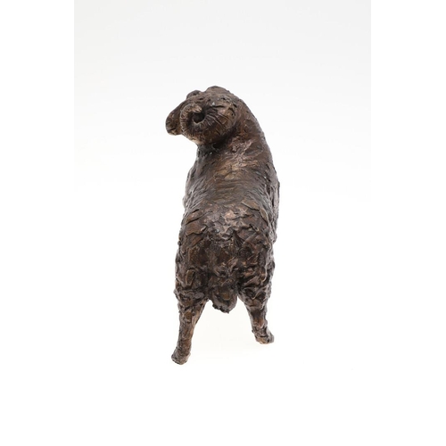 808 - JILL TWEED - (BRITISH 20THC) LIMITED EDITION BRONZE RAM. Titled 'Stud', a bronze figure of a standin... 