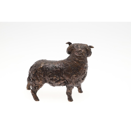 808 - JILL TWEED - (BRITISH 20THC) LIMITED EDITION BRONZE RAM. Titled 'Stud', a bronze figure of a standin... 