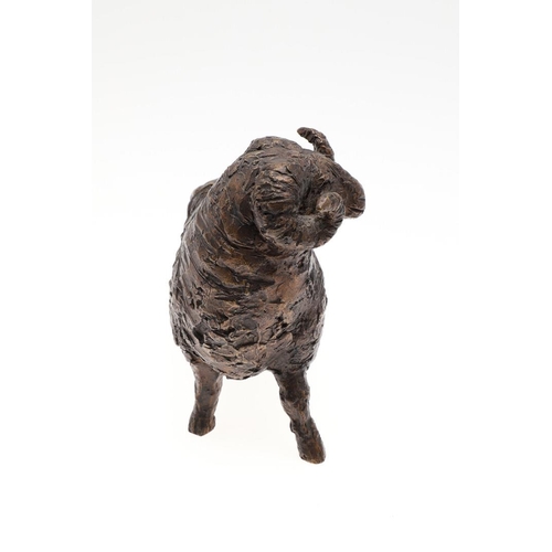 808 - JILL TWEED - (BRITISH 20THC) LIMITED EDITION BRONZE RAM. Titled 'Stud', a bronze figure of a standin... 