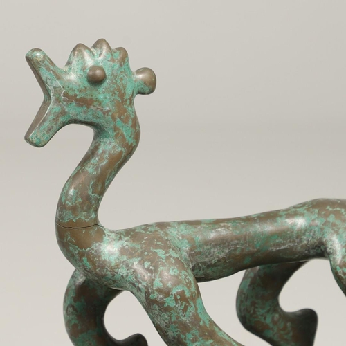 809 - DOMANSKI - BRONZE SCULPTURE 'DRAGON'. Probably by Wieslaw Domanski (B 1957), a bronze verdigris figu... 