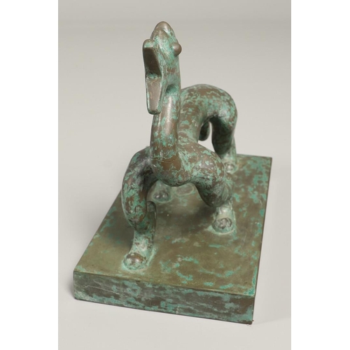 809 - DOMANSKI - BRONZE SCULPTURE 'DRAGON'. Probably by Wieslaw Domanski (B 1957), a bronze verdigris figu... 