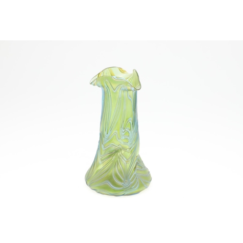 821 - LOETZ STYLE ART GLASS VASE. A large green iridescent glass vase, the body of pinched form with trail... 