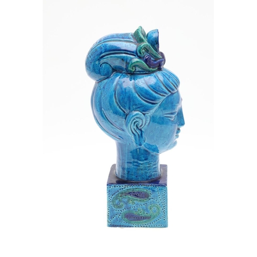 824 - ALDO LONDI FOR BITOSSI - ITALIAN POTTERY BUST. An unusual pottery bust of a buddha, on a square shap... 