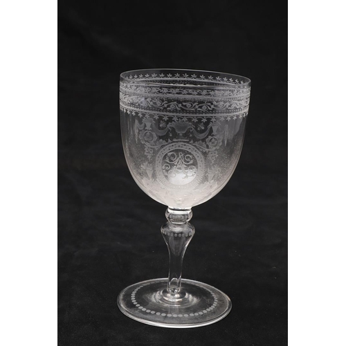 834 - PAIR OF ANTIQUE GLASS RUMMERS & OTHER GLASSES. A pair of 19thc glass rummers, engraved with initials... 