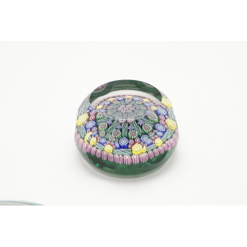 836 - PERTHSHIRE DATED CANE PAPERWEIGHT, WATERFORD PAPERWEIGHT & GLASS MILLEFIORI DISH. Including a Perths... 