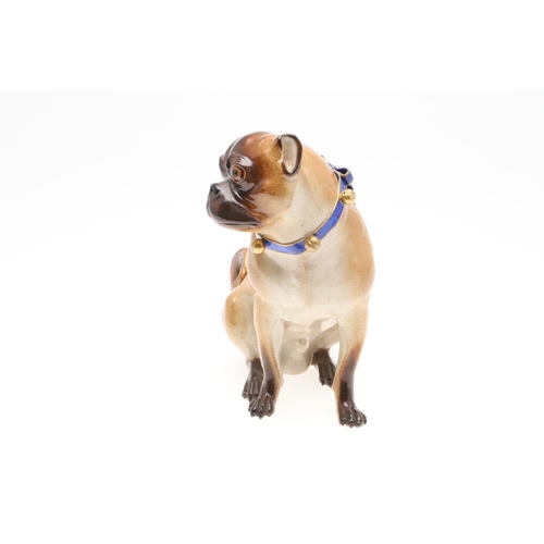 838 - LARGE MEISSEN PORCELAIN PUG. A large late 19thc model of a seated Pug, painted in coloured enamels a... 