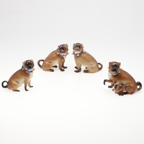 840 - MEISSEN STYLE PORCELAIN MODELS OF PUG DOGS. Including a model of a Pug and her pup, incised number 1... 