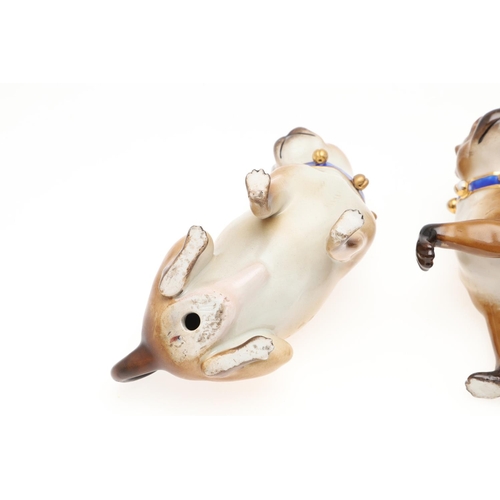 840 - MEISSEN STYLE PORCELAIN MODELS OF PUG DOGS. Including a model of a Pug and her pup, incised number 1... 