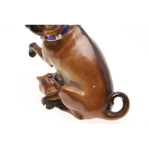 840 - MEISSEN STYLE PORCELAIN MODELS OF PUG DOGS. Including a model of a Pug and her pup, incised number 1... 