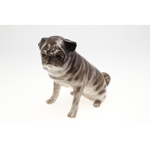 842 - TWO PAIRS OF POTTERY PUG DOGS & WINSTANLEY PUG. Two pairs of seated pottery Pug Dogs, each painted w... 