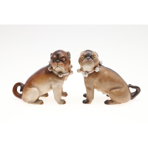 843 - PORCELAIN MODELS OF PUG DOGS. Including a Meissen style porcelain model of a seated Pug (17.5cms hig... 