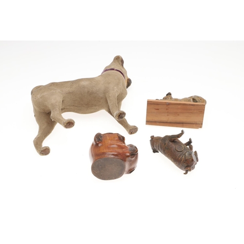 844 - COLD PAINTED BRONZE PUG & PUG RELATED ITEMS. A cold painted model of a crouching Pug Dog, the figure... 