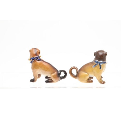 845 - PORCELAIN MODELS OF PUG DOGS. A mixed group of six various porcelain Pug Dogs, the largest standing ... 