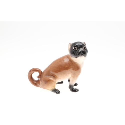 845 - PORCELAIN MODELS OF PUG DOGS. A mixed group of six various porcelain Pug Dogs, the largest standing ... 