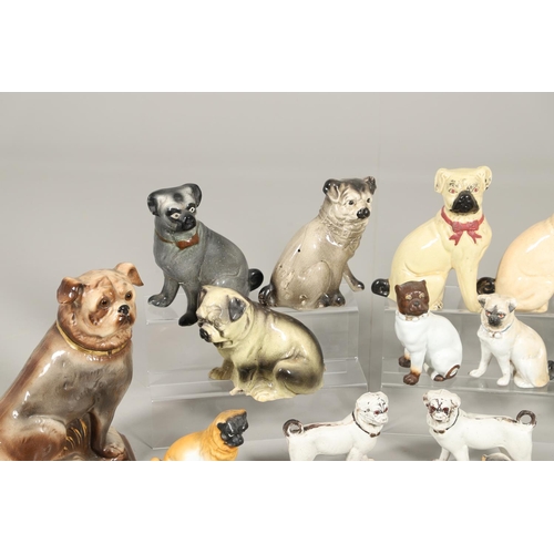 847 - COLLECTION OF PORCELAIN & POTTERY PUGS INCLUDING LIDDED JAR. A mixed lot including a porcelain lidde... 