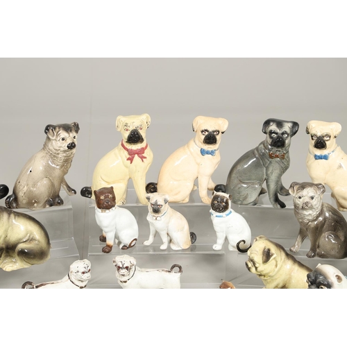 847 - COLLECTION OF PORCELAIN & POTTERY PUGS INCLUDING LIDDED JAR. A mixed lot including a porcelain lidde... 