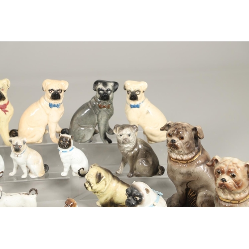 847 - COLLECTION OF PORCELAIN & POTTERY PUGS INCLUDING LIDDED JAR. A mixed lot including a porcelain lidde... 