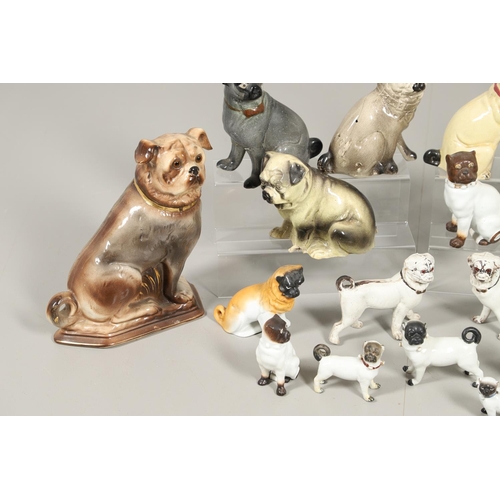 847 - COLLECTION OF PORCELAIN & POTTERY PUGS INCLUDING LIDDED JAR. A mixed lot including a porcelain lidde... 