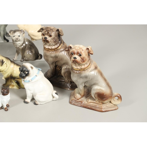 847 - COLLECTION OF PORCELAIN & POTTERY PUGS INCLUDING LIDDED JAR. A mixed lot including a porcelain lidde... 