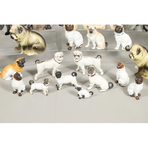 847 - COLLECTION OF PORCELAIN & POTTERY PUGS INCLUDING LIDDED JAR. A mixed lot including a porcelain lidde... 