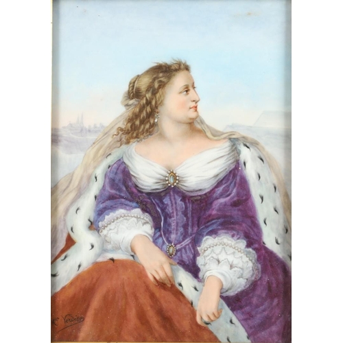 848 - FRAMED FRENCH PORCELAIN PLAQUE - DUCHESS ANNE MARIE LOUISE D'ORLEANS OF MONTPENSIER - SIGNED. A fram... 