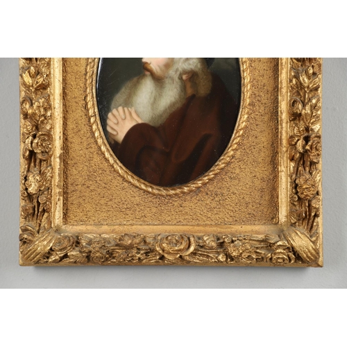 849 - CONTINENTAL FRAMED PORCELAIN PLAQUE. Possibly by KPM Berlin, the oval plaque painted with a religiou... 