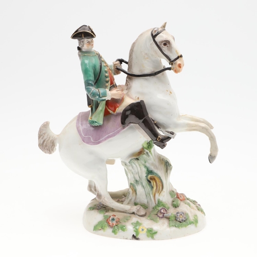 855 - 19THC MEISSEN FIGURE OF A HORSE & RIDER. A 19thc group after an original design by Johann Joachim Ka... 