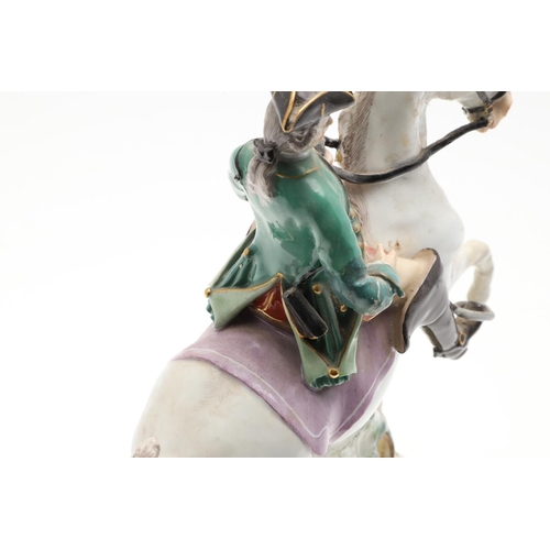 855 - 19THC MEISSEN FIGURE OF A HORSE & RIDER. A 19thc group after an original design by Johann Joachim Ka... 