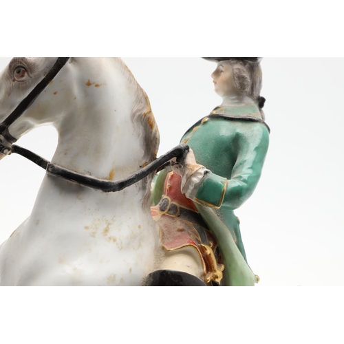 855 - 19THC MEISSEN FIGURE OF A HORSE & RIDER. A 19thc group after an original design by Johann Joachim Ka... 