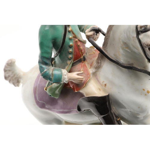 855 - 19THC MEISSEN FIGURE OF A HORSE & RIDER. A 19thc group after an original design by Johann Joachim Ka... 