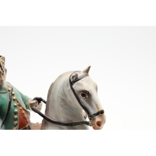 855 - 19THC MEISSEN FIGURE OF A HORSE & RIDER. A 19thc group after an original design by Johann Joachim Ka... 