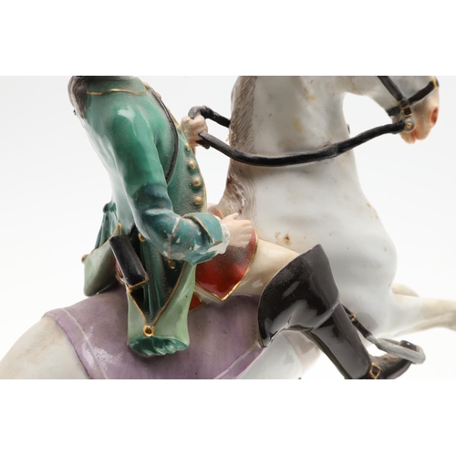 855 - 19THC MEISSEN FIGURE OF A HORSE & RIDER. A 19thc group after an original design by Johann Joachim Ka... 