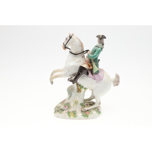 855 - 19THC MEISSEN FIGURE OF A HORSE & RIDER. A 19thc group after an original design by Johann Joachim Ka... 