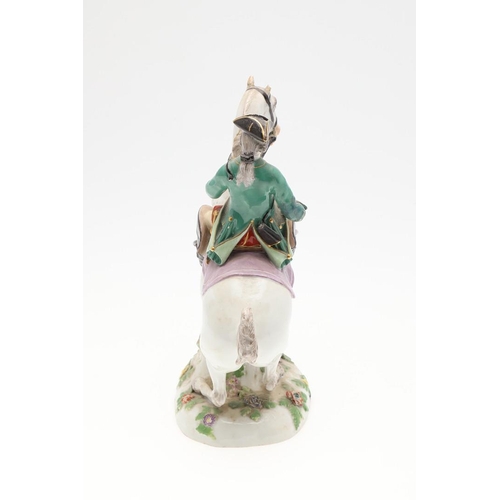 855 - 19THC MEISSEN FIGURE OF A HORSE & RIDER. A 19thc group after an original design by Johann Joachim Ka... 