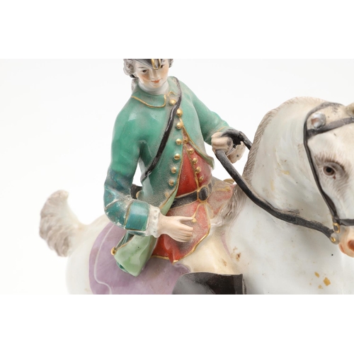 855 - 19THC MEISSEN FIGURE OF A HORSE & RIDER. A 19thc group after an original design by Johann Joachim Ka... 