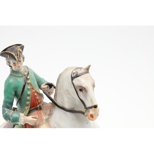 855 - 19THC MEISSEN FIGURE OF A HORSE & RIDER. A 19thc group after an original design by Johann Joachim Ka... 