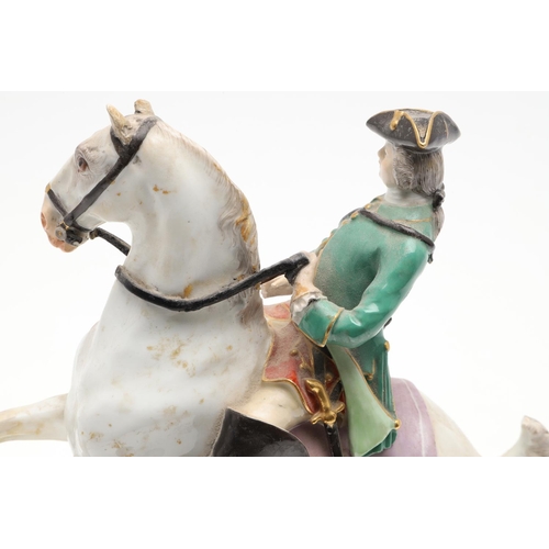 855 - 19THC MEISSEN FIGURE OF A HORSE & RIDER. A 19thc group after an original design by Johann Joachim Ka... 