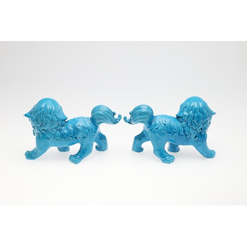 856 - PAIR OF ART POTTERY DOGS OF FO. A pair of Art Pottery models of Dogs of Fo, with a turquoise glaze a... 