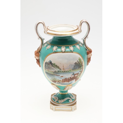 859 - 19THC ENGLISH PORCELAIN BASKET & PEDESTAL VASE. A porcelain basket Model No 1348, painted to the cen... 