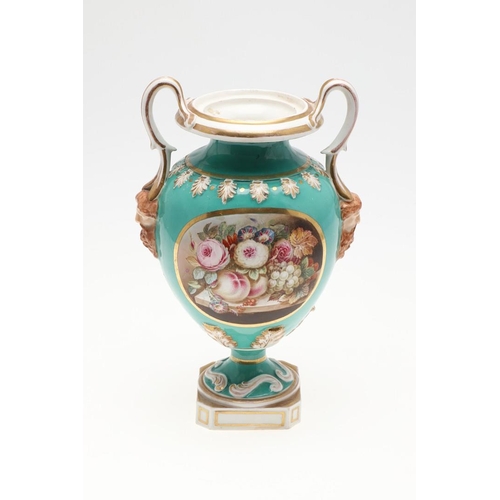 859 - 19THC ENGLISH PORCELAIN BASKET & PEDESTAL VASE. A porcelain basket Model No 1348, painted to the cen... 