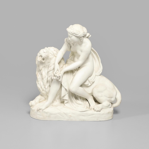 863 - 19THC MINTON PARIAN GROUP 'UNA AND THE LION'. A large Victorian parian group of Una & The Lion, the ... 