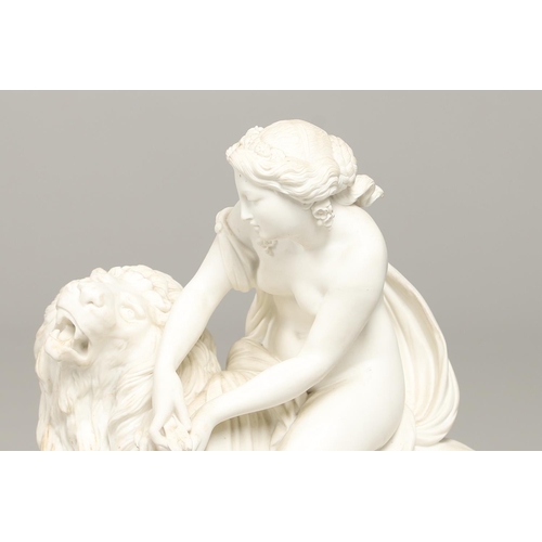 863 - 19THC MINTON PARIAN GROUP 'UNA AND THE LION'. A large Victorian parian group of Una & The Lion, the ... 