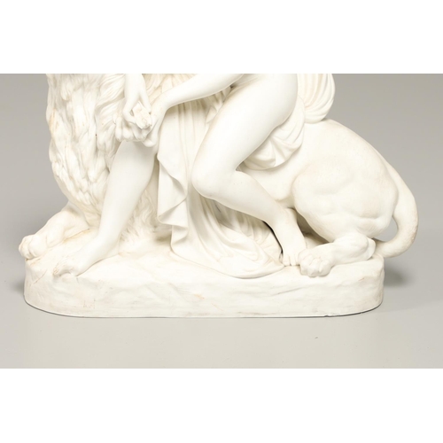 863 - 19THC MINTON PARIAN GROUP 'UNA AND THE LION'. A large Victorian parian group of Una & The Lion, the ... 